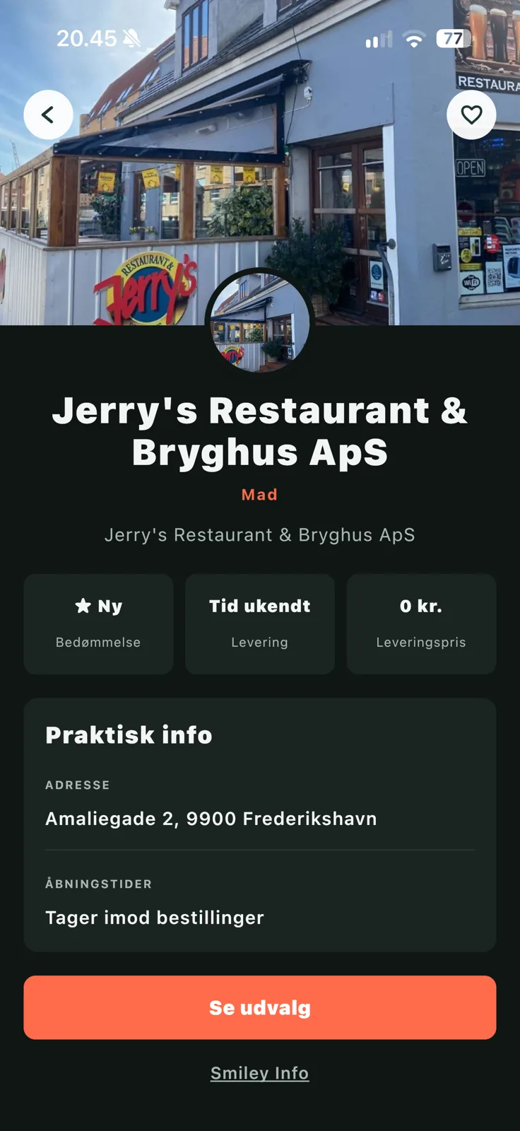 A local restaurant profile in the Lenius app